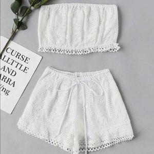 Lace Bandeau Top & Shorts Matching Set